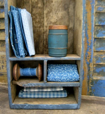 Early Antique Barrel Shaped Wood Cinnamon Spice Box Teal Blue Milk Paint - Image 1 of 4