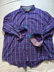 Robert Graham Shirt Mens 2XL Purple Paisley Plaid Long Sleeve Button Fliip Cuff - Picture 1 of 6