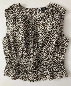 J Crew Hyazinthe Top M Leopard Baumwoll Popeline Regenerative Baumwolle Ärmellos Kittel - Bild 1 von 21