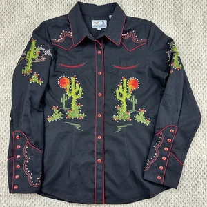 Panhandle Slim Shirt Womens L Black Pearl Snap Retro Western Wear Porter Wagoner - Picture 1 of 14