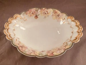 Haviland Limoges Rose floral Oval Veggie Bowl Scalloped Gold Edge - Picture 1 of 3