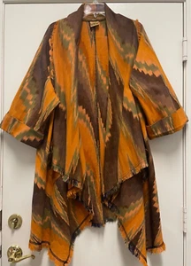 URU Jacke - orange/braun/grün Seide offener Stil SW-Muster Taschen 3/4 Arm Einheitsgröße - Bild 1 von 9