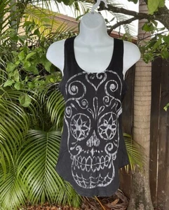 Black Matter Tank Top Women's Small Sugar Skull Racerback - Picture 1 of 4