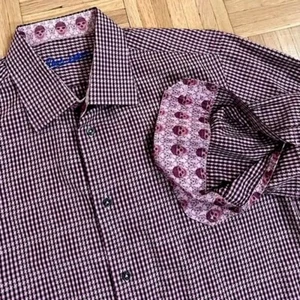Robert Graham Limited Edition Button Down in Purple Gingham w/ Skull Trim Size L - Picture 1 of 16