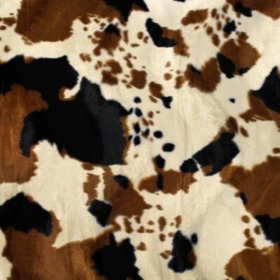ELEGANT IMPORT FABRICS VELBOA FAUX FUR TAN & BLACK COW ANIMAL PRINT FABRIC SEWING POLY BY THE YARD