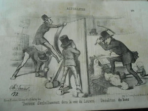 Travaux d'embellissement dans la cour du Louvre Démolition Caricature 1852 - Picture 1 of 1