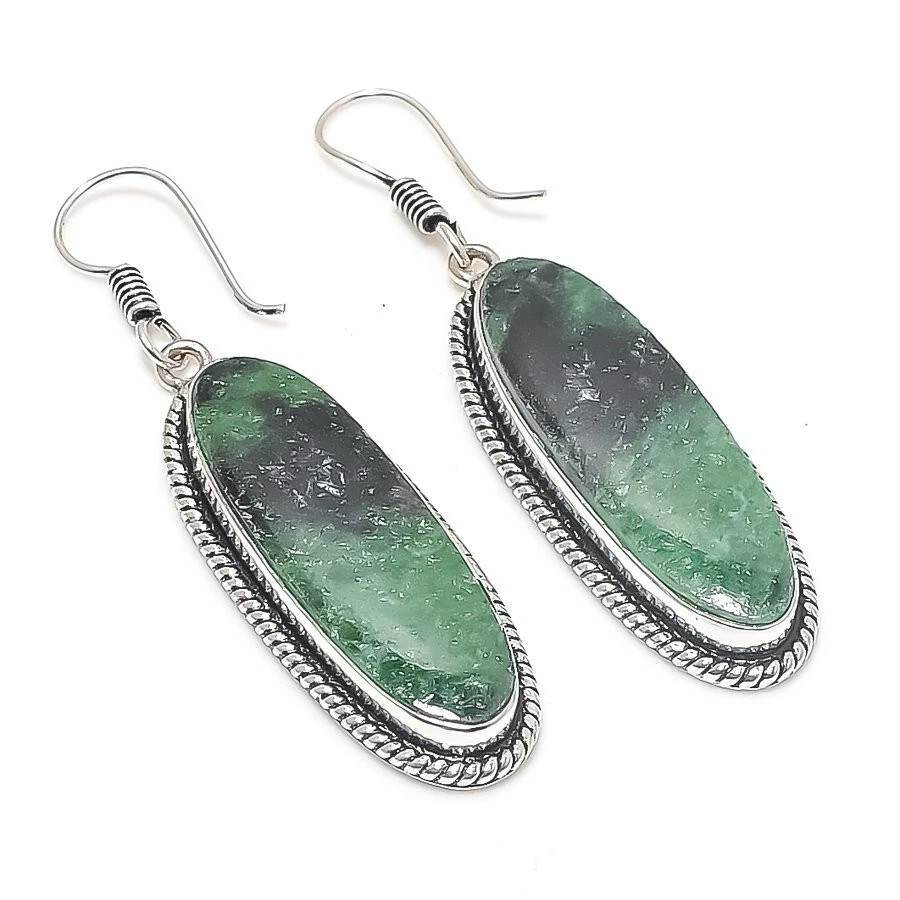 Ruby Zoisite Gemstone Handmade 925 Sterling silver Earring Size 2.25'' - Image 1 of 1