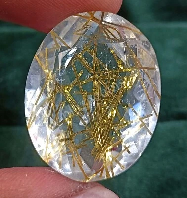 56.15 CT Oval Cut Goldan Rutilated Quartz Certified Transparent Loose Gems 5MRD - Image 1 of 4