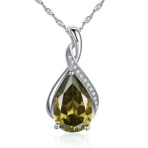 Collar de plata esterlina 925 corte pera colgante de peridoto simulado con cadena de 18 - Imagen 1 de 7