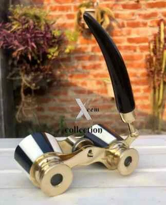 Antique Brass Vintage Binocular Black Opera Glasses Mother of Pearl & Handle - Image 1 of 4