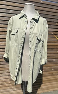 New Look Denim Cotton Pale Green Shirt Popper Fastening Labelled UK 18 - Picture 1 of 8