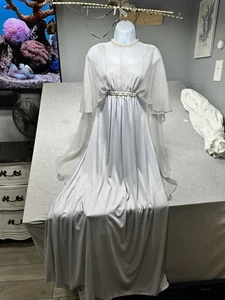 VTG 70s Emma Domb Cape Maxi Dress/Gown Sz 8 Blue Flowy Elegant Empire Waist - Picture 1 of 15