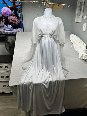 Maxi Vestido/Vestido de Colección Años 70 Emma Domb Capa Talla 8 Azul Fluido Elegante Cintura Imperio Foto 1 de 4