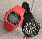 Casio G Shock Dw5600e Red Resin Strap Used And Mrw-200h Black Analogue Watches