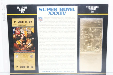 2000 Super Bowl XXXIV Rams vs Titans Gold Ticket w/ Card Willabee & Ward NFL Cover