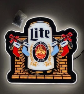 🔥Miller Lite selten Bewegung Urlaub animiert Kamin Rand beleuchtet LED Bier Schild - Bild 1 von 9