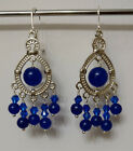 Chandelier Blue Sapphier Gemstone Drop 925 Stamped Sterling Silver Hook Earrings