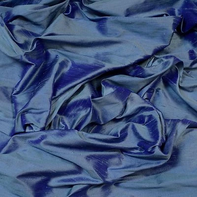 Iridescent Steel Blue Dupioni 100% Silk Fabric, 44" Wide, By The Yard (S-229) - Image 1 of 4