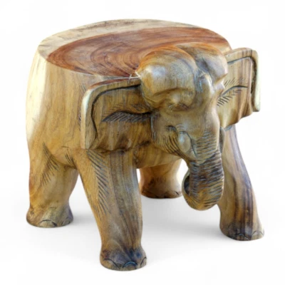 Elephant Side Table Solid Wood Handmade Unique Flower Stand Decor Thailand - Image 1 of 4