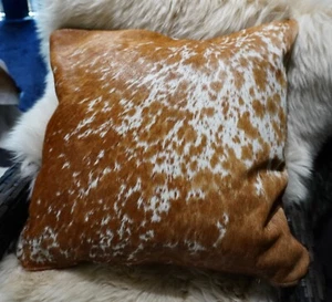 Cowhide Cushion - Beautiful in Brown & White A 50CM Sq Cowhide Cushion Cover - - Picture 1 of 6