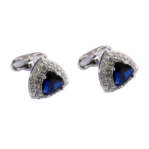 Men Cufflinks 1 Pair of Shirt Luxury Cuff Links Round Jewelry Rhinestone Classic - Picture 1 of 5