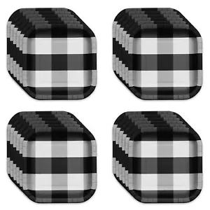 Black & White Plaid 9 in. Plates 24 pcs. Square Heavy Duty Paper Plates with ... - Picture 1 of 4