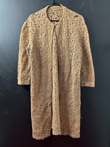 Vintage 1980s Brown Corded Lace Womens Duster Coat Gold Thread Cardigan AU 12 - Picture 1 of 16