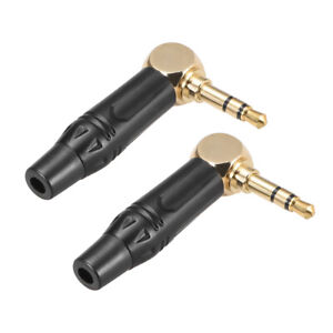 3.5mm Stereo Male Jack Connector 90 Degree Gold Plated Brass 2Pcs