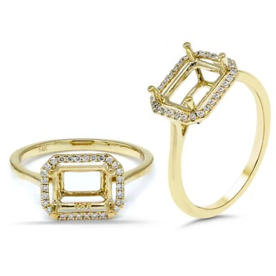 Emerald Cut 8x6mm Halo Ring Semi Mount In 14k Yellow Gold With Diamonds (55100) - Image 1 of 4