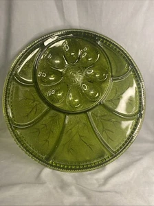Grün Indiana Glas Tablett Eierteller 13" rund geteilt Relish Platte Vintage - Bild 1 von 6