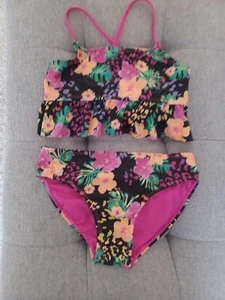 SO Kohls Girls 2 Piece Ruffle Waist Flower Tropical Bikini Swimsuit Sz 12 NWOT - Picture 1 of 2