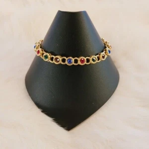 Elegant Rainbow Bracelet Round Rhinestone Link Gold Tone Old Money Boho 9160 - Picture 1 of 5
