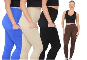 Damen Gerippt Taschen Leggings Fitness Sport Hoher Bund Figurformend Dick Bund - Bild 1 von 9