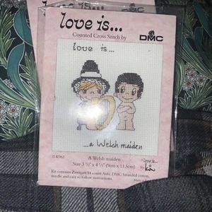 Vintage 1994 Kim Casali E Love Is DMC Welsh Maiden Embroidery Kit - Picture 1 of 3