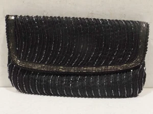 Bella Borsa Da Sera Vintage 21Cm X 13Cm Nera Con Ricamo Made In Macao - Foto 1 di 5