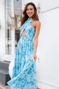 Abito donna petalo e cucciolo quadrifoglio medio collo alto blu pallido maxi nuovo 99€ - Foto 1 di 12