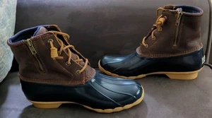 Sperry Women's Size 8.5 Brown Blue Saltwater Leather Duck Boots Waterproof - Picture 1 of 9