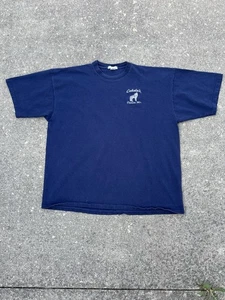 Vintage 90s Made In USA Cabela’s Dundee, MI Embroidered Wolf T Shirt Navy Sz 2XL - Picture 1 of 4