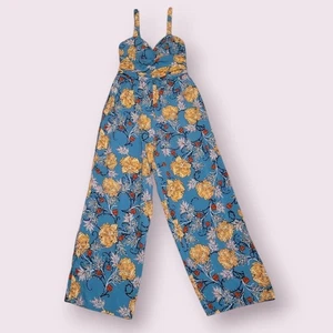 Blau grau Blumen weites Bein Jumpsuit Träger Boho romantisch fließend Größe S gebraucht, in einwandfreiem Zustand - Bild 1 von 4