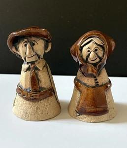 2 Clay Pottery Of Wales Man & Woman Couple Candle Snuffer Figurines Gill Tilley - Picture 1 of 12