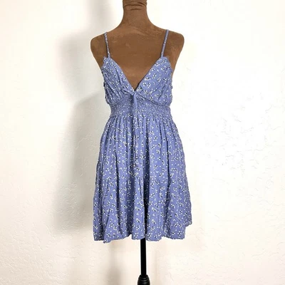 Angie Womens Y2K Babydoll Boho Mini Dress S Smocked Cottagecore Prairie Western - Image 1 of 4