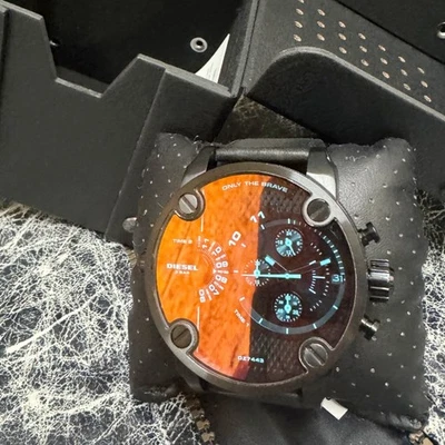 NOVO DIESEL Little Daddy cronógrafo relógio de couro preto DZ7443 - Imagem 1 de 4