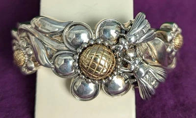 KC Studio Daisy + Bees Sterling 14k Hinged Bangle Bracelet 76.2g Heavy! 2007 - Image 1 of 4