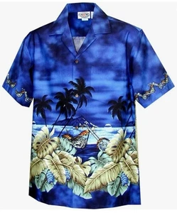 Pacific Legend Men's Motorcycle Hawaiian Sunset Hawaiian Shirt - Picture 1 of 5