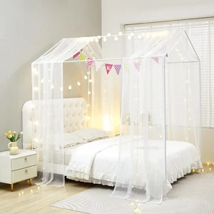 House Bed Canopy Bed Curtains with Lights,Montessori Floor Bed Canopy for Gir... - Bild 1 von 8