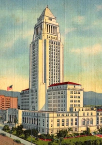 Postal de colección coche de tranvía del ayuntamiento de Los Ángeles California CA c1937 - Imagen 1 de 3