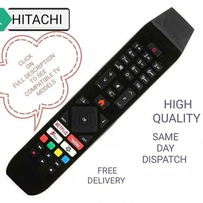 Remote RC43141 Replacement for Hitachi Smart LED TV with YouTube Netflix Buttons - Image 1 of 4
