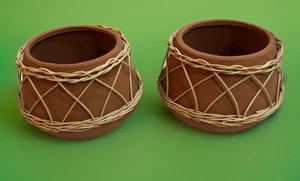 Pflanzgefäße 2er Set Terrakotta rund mit geflochtenem Rattan - Bild 1 von 7