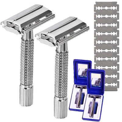 Men’s Classic Traditional Double Edge Chrome Shaving Safety Razor With 10 Blades - Image 1 of 4
