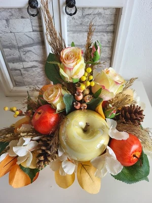 Herbstgesteck Herbstdekoration Tischdekoration Tischgesteck Herbstdeko Orange  - Bild 1 von 4